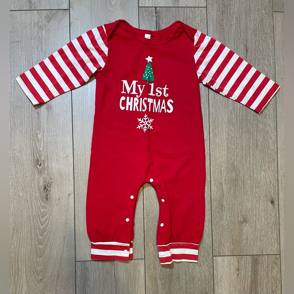 My First Christmas Red & White Striped Baby Romper Jumpsuit Infant Baby 12-18 M
